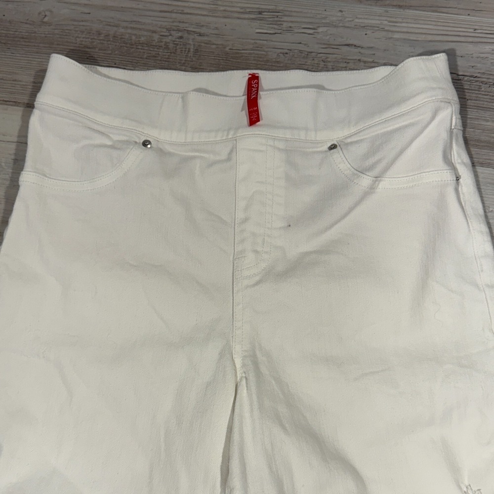 Spanx Jeans Women's Sz M White Skinny High Rise Distressed‎ 20229R 28x27